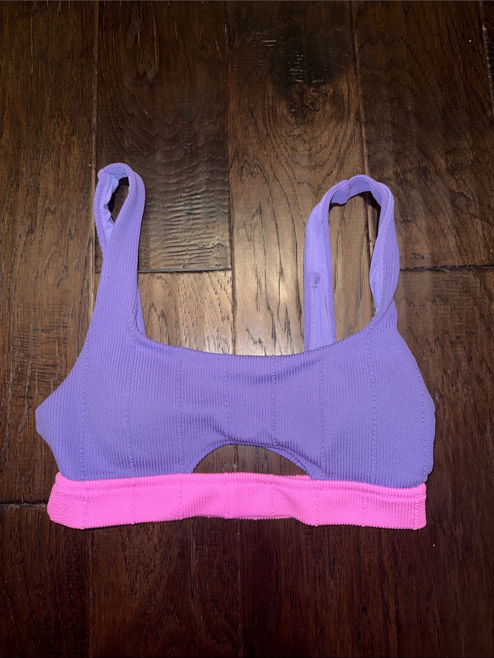 Aerie Ribbed Scoop Bralette Swim Top in Lavender with Pink Band Medium
